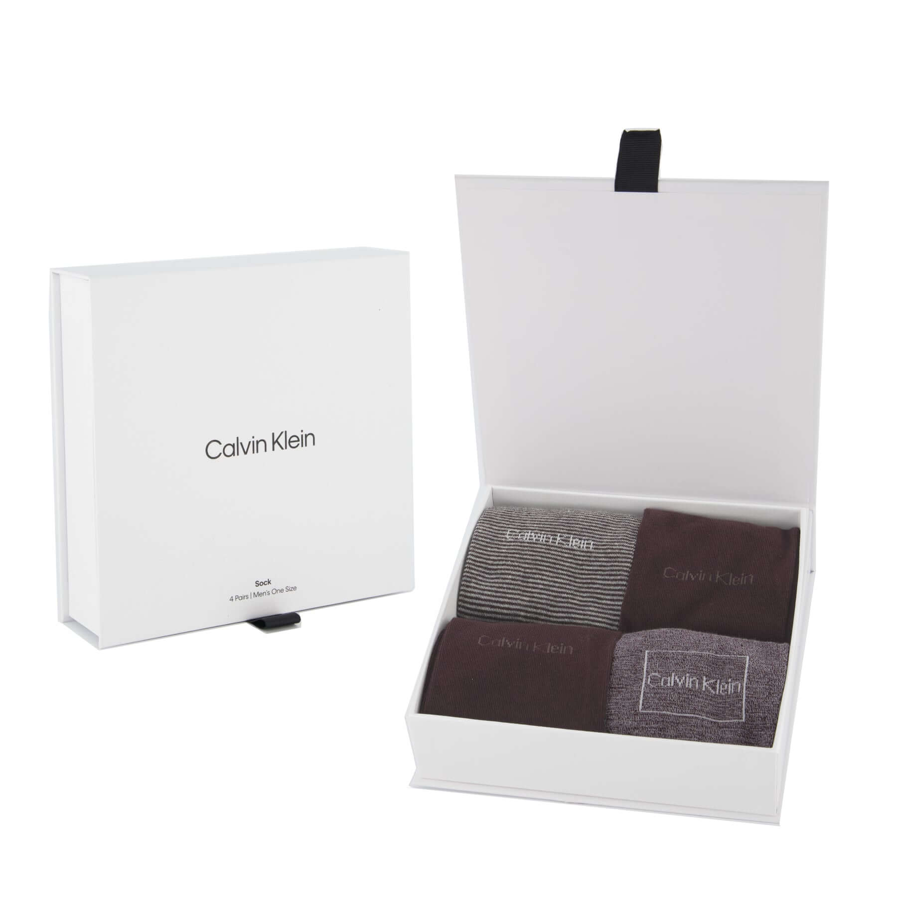 Calvin Klein 4 Pack Logo Crew Socks Gift Set - Fudge / Grey