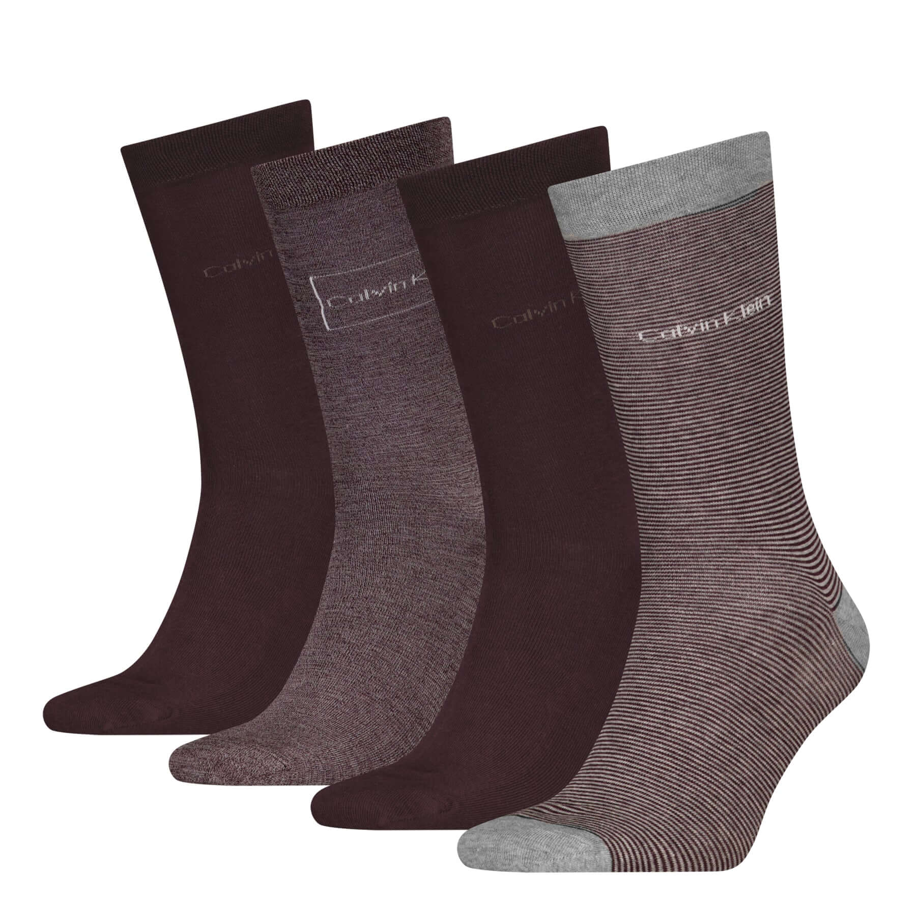 Calvin Klein 4 Pack Logo Crew Socks Gift Set - Fudge / Grey