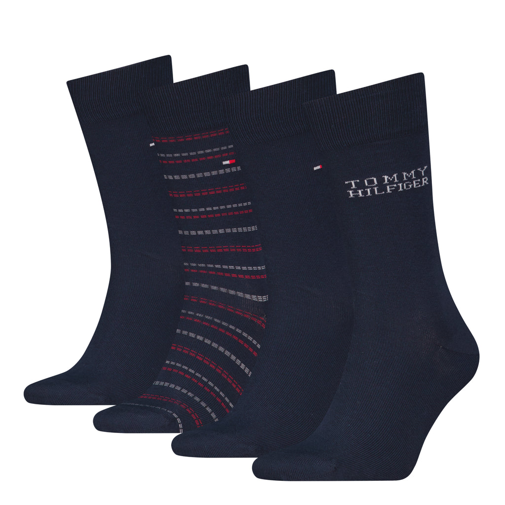 Tommy Hilfiger Men 4 Pack Tin Gift Box Crew Stripe Socks - Navy