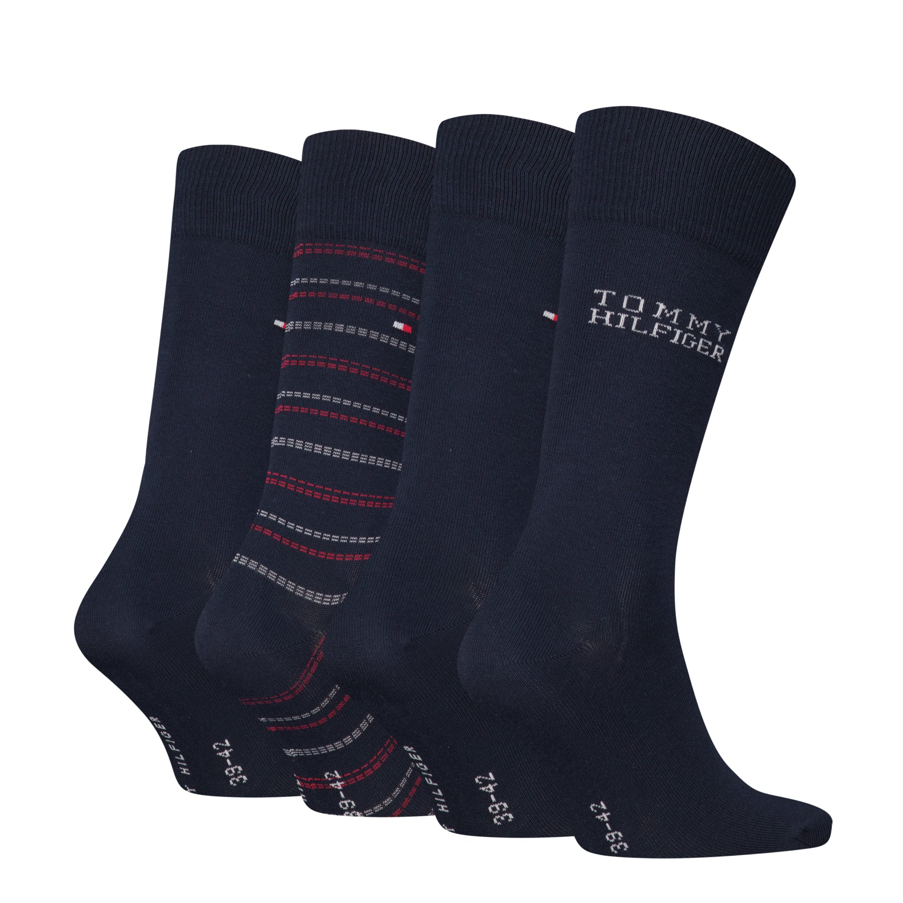 Tommy Hilfiger Men 4 Pack Tin Gift Box Crew Stripe Socks - Navy