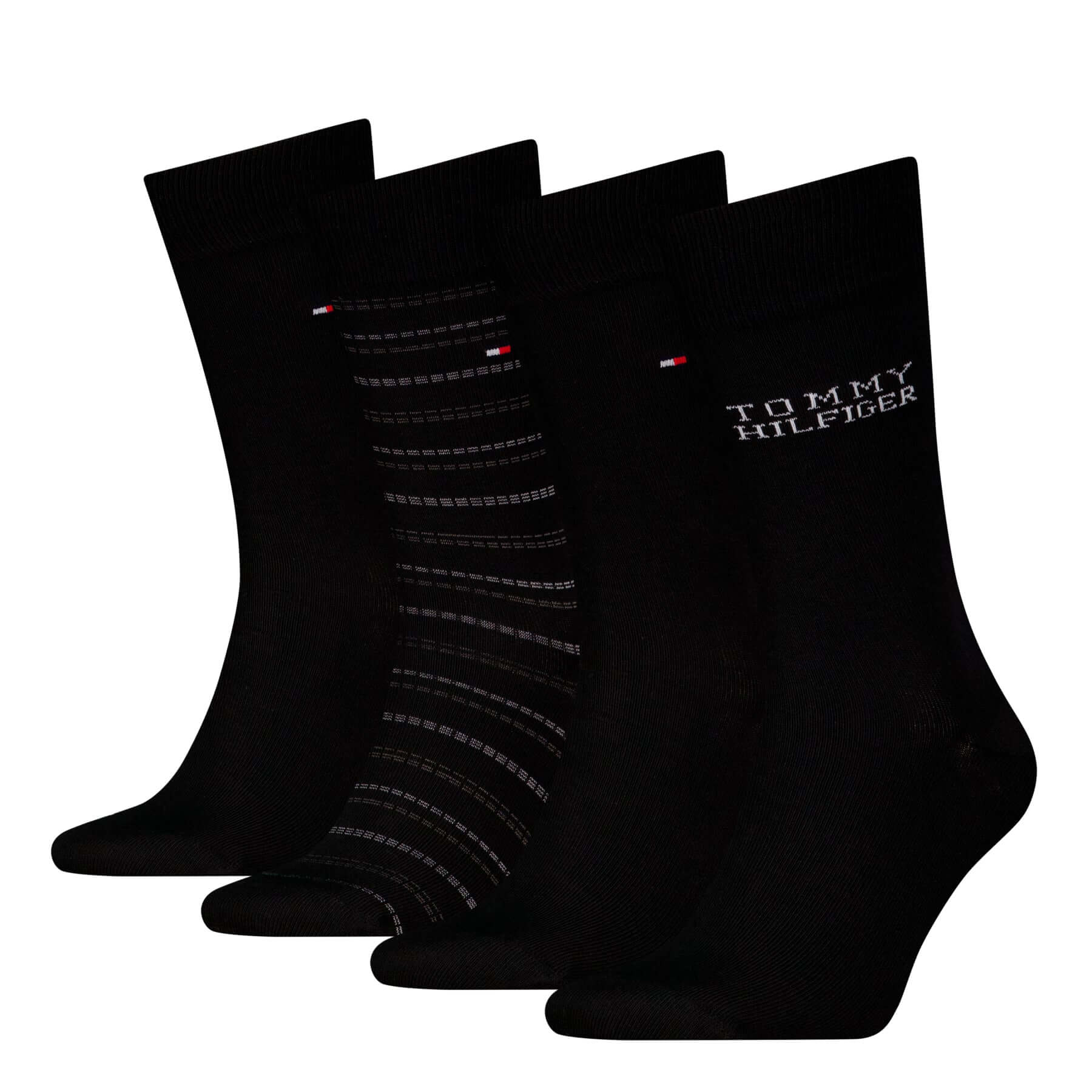 Tommy Hilfiger Men 4 Pack Tin Gift Box Crew Stripe Socks - Black