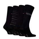 Tommy Hilfiger Men 4 Pack Tin Gift Box Crew Stripe Socks - Black