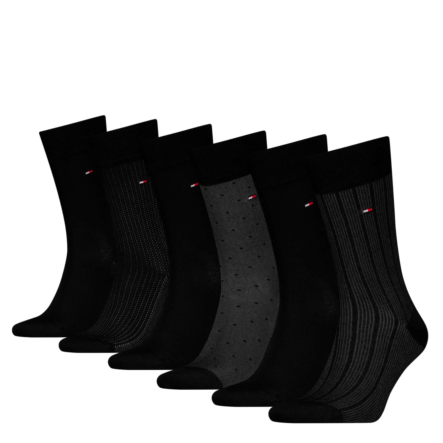 Tommy Hilfiger Men 6 Pack Tin Gift Box Birdseye Crew Socks - Black