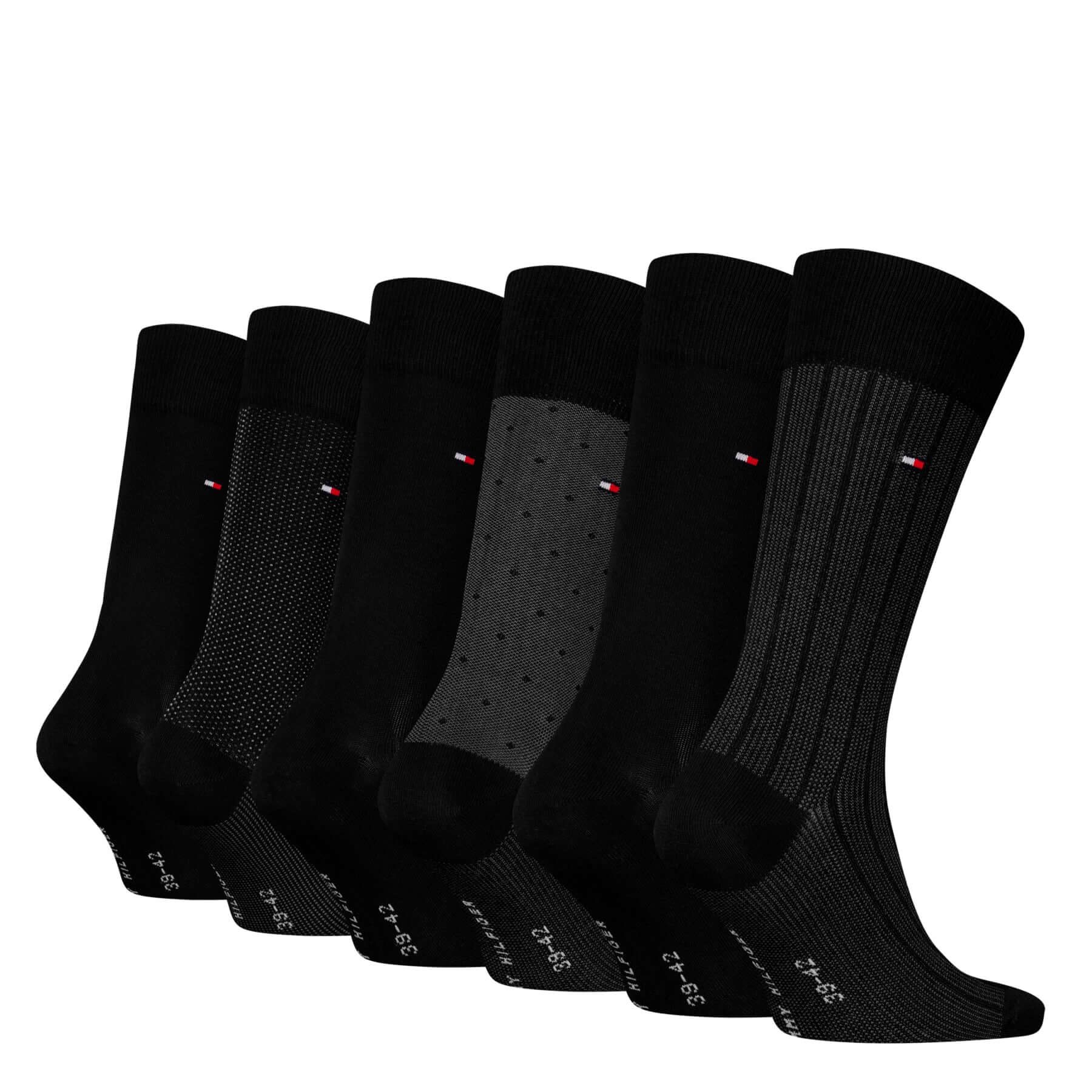 Tommy Hilfiger Men 6 Pack Tin Gift Box Birdseye Crew Socks - Black