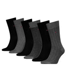 Tommy Hilfiger Men 6 Pack Tin Gift Box Birdseye Crew Socks - Dark Grey Melange