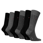 Tommy Hilfiger Men 6 Pack Tin Gift Box Birdseye Crew Socks - Dark Grey Melange