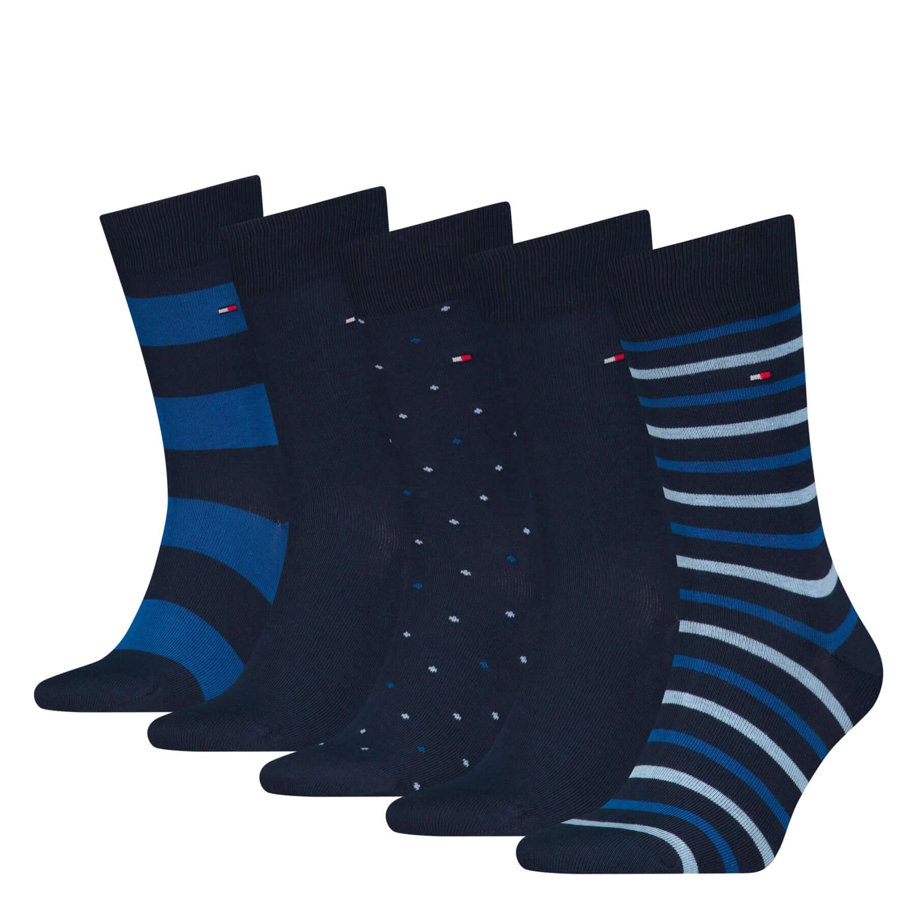 Tommy Hilfiger Men 5 Pack Gift Box Stripes Dot Crew Socks - Navy