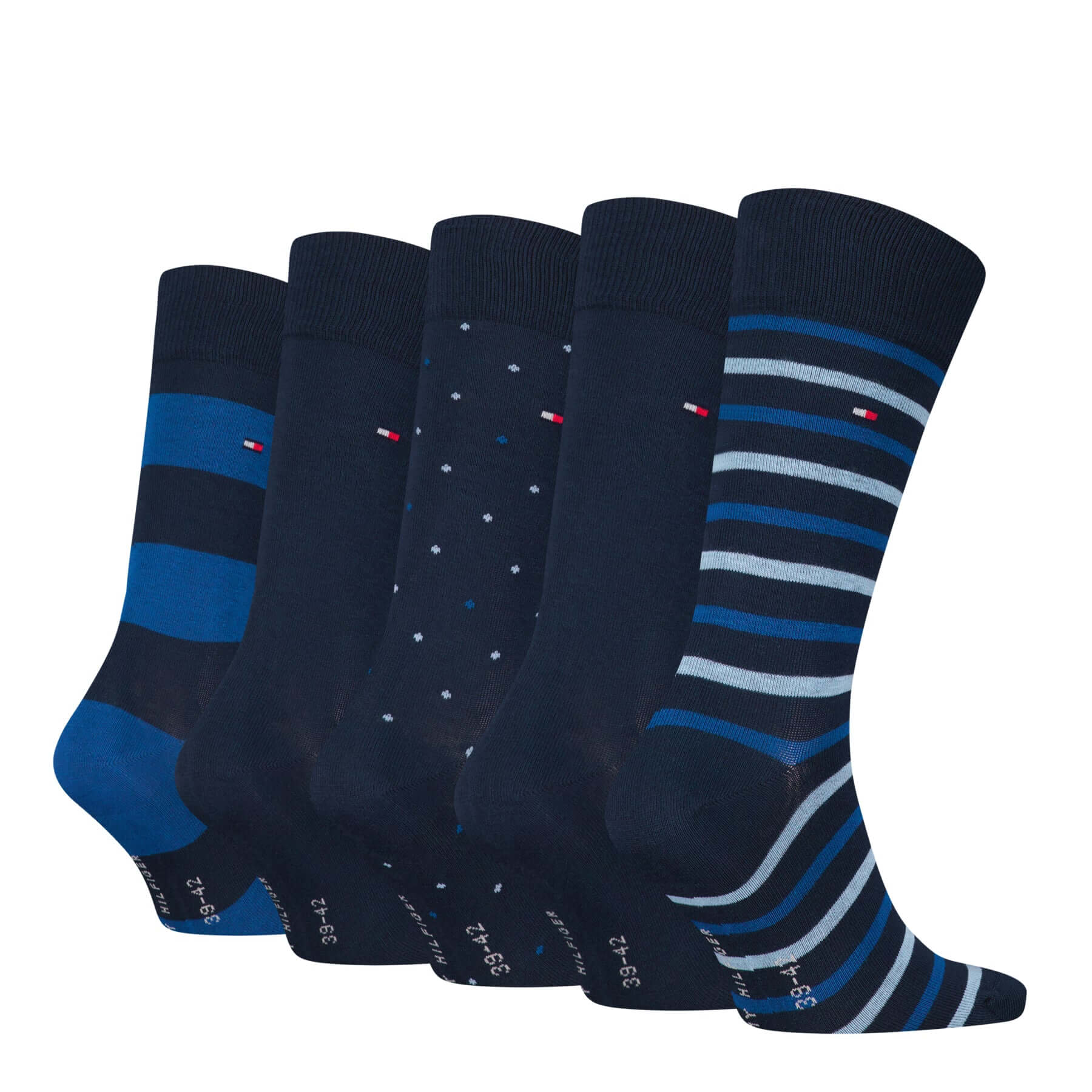 Tommy Hilfiger Men 5 Pack Gift Box Stripes Dot Crew Socks - Navy