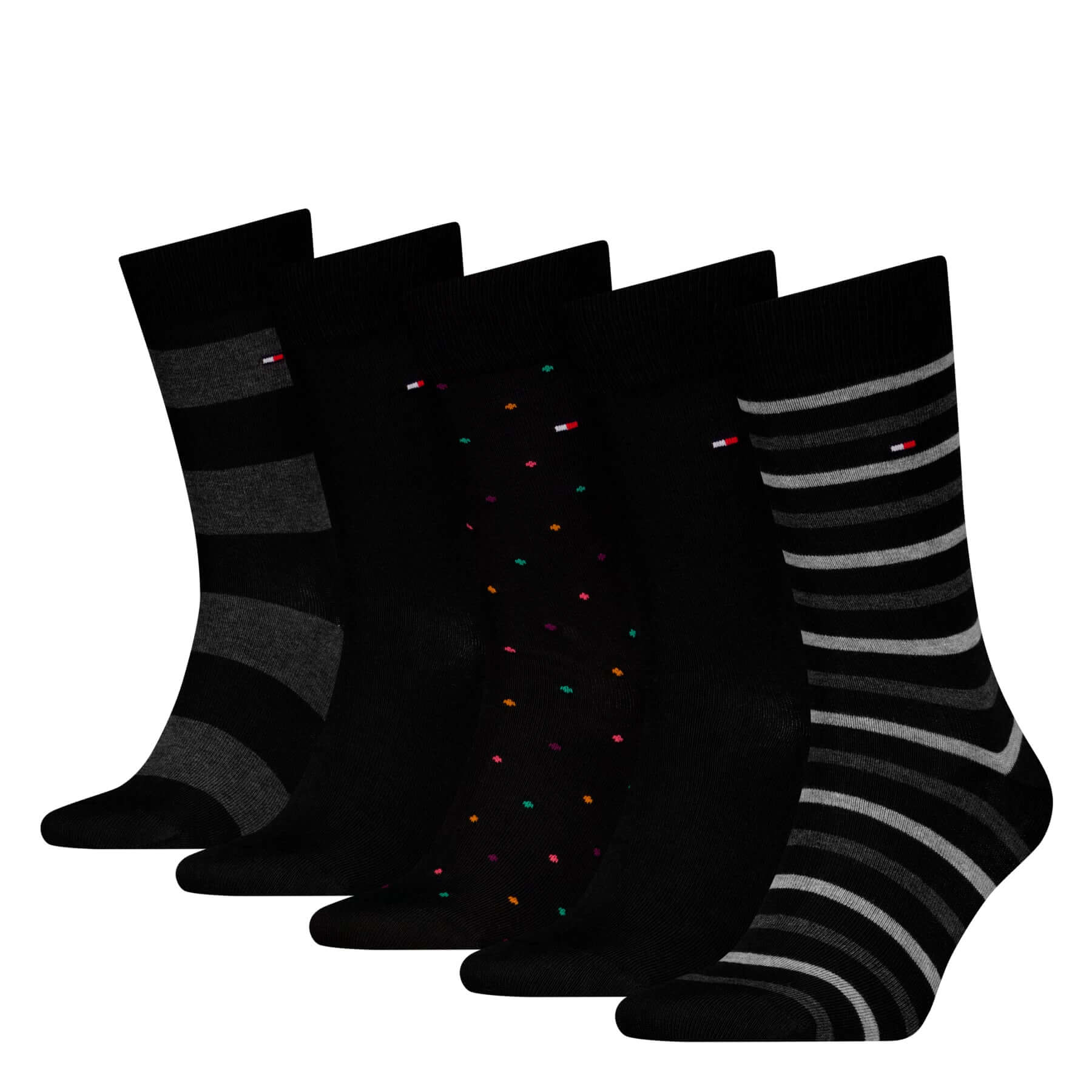 Tommy Hilfiger Men 5 Pack Gift Box Stripes Dot Crew Socks - Black