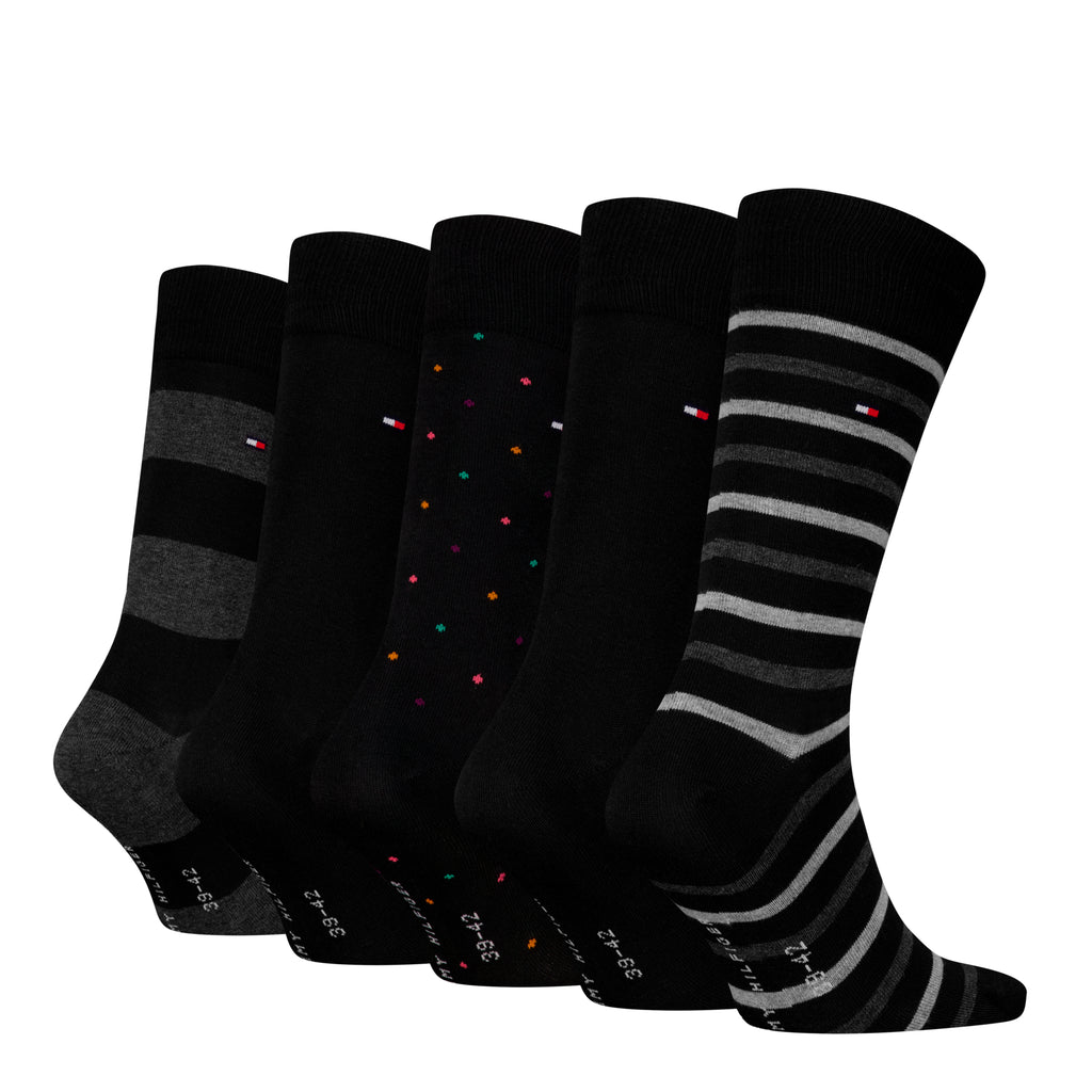 Tommy Hilfiger Men 5 Pack Gift Box Stripes Dot Crew Socks - Black