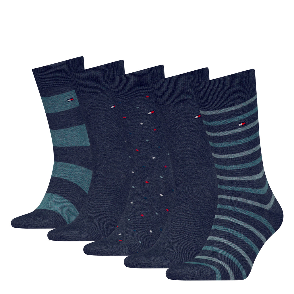 Tommy Hilfiger Men 5 Pack Gift Box Stripes Dot Crew Socks - Jeans