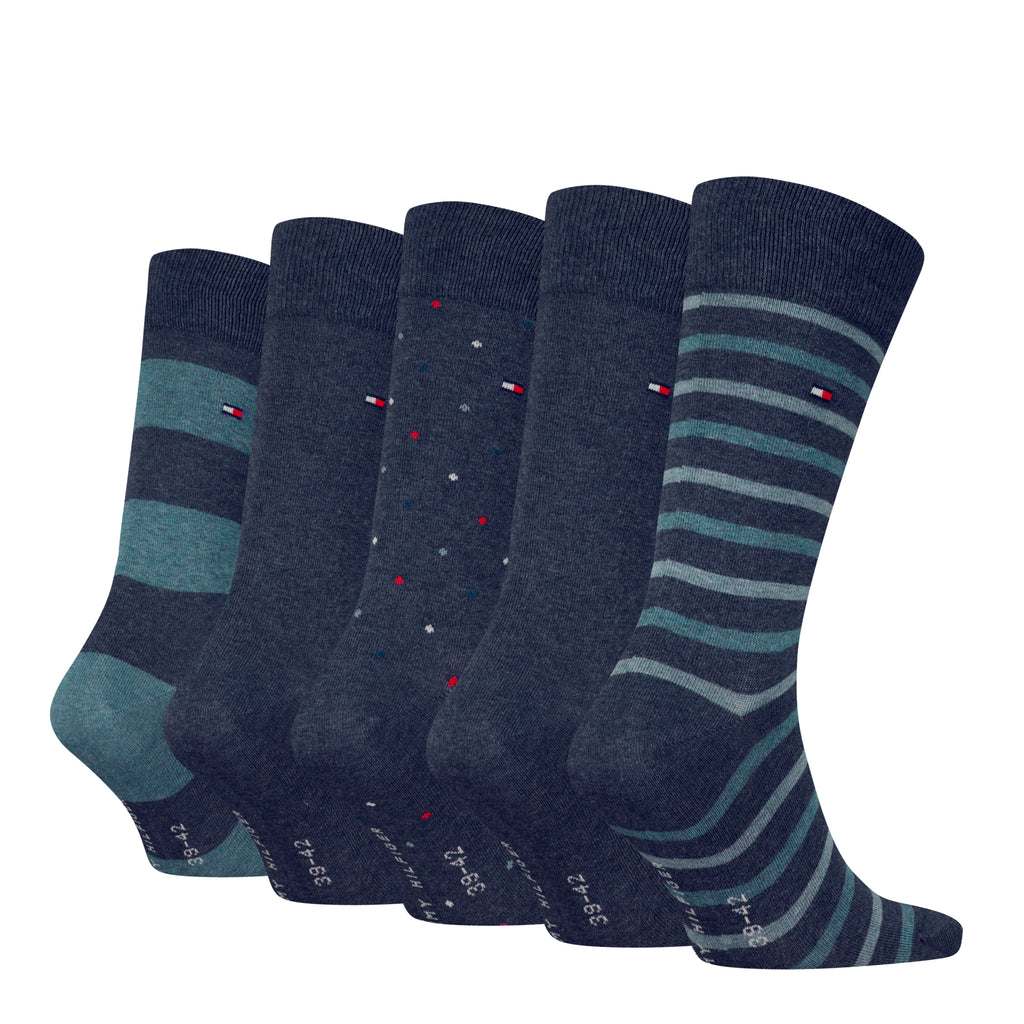 Tommy Hilfiger Men 5 Pack Gift Box Stripes Dot Crew Socks - Jeans