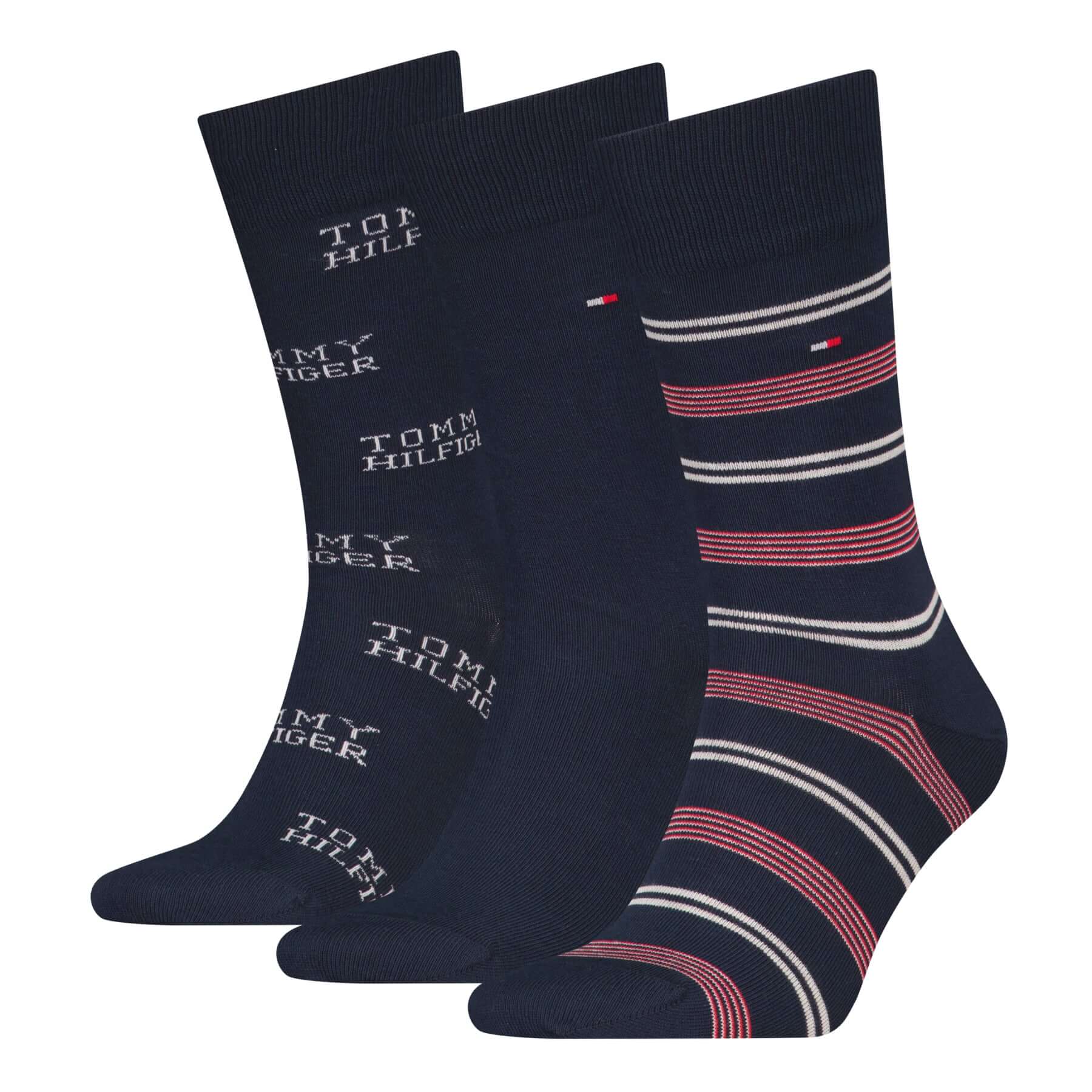 Tommy Hilfiger Men 3 Pack Gift Box Stripe Crew Socks - Navy