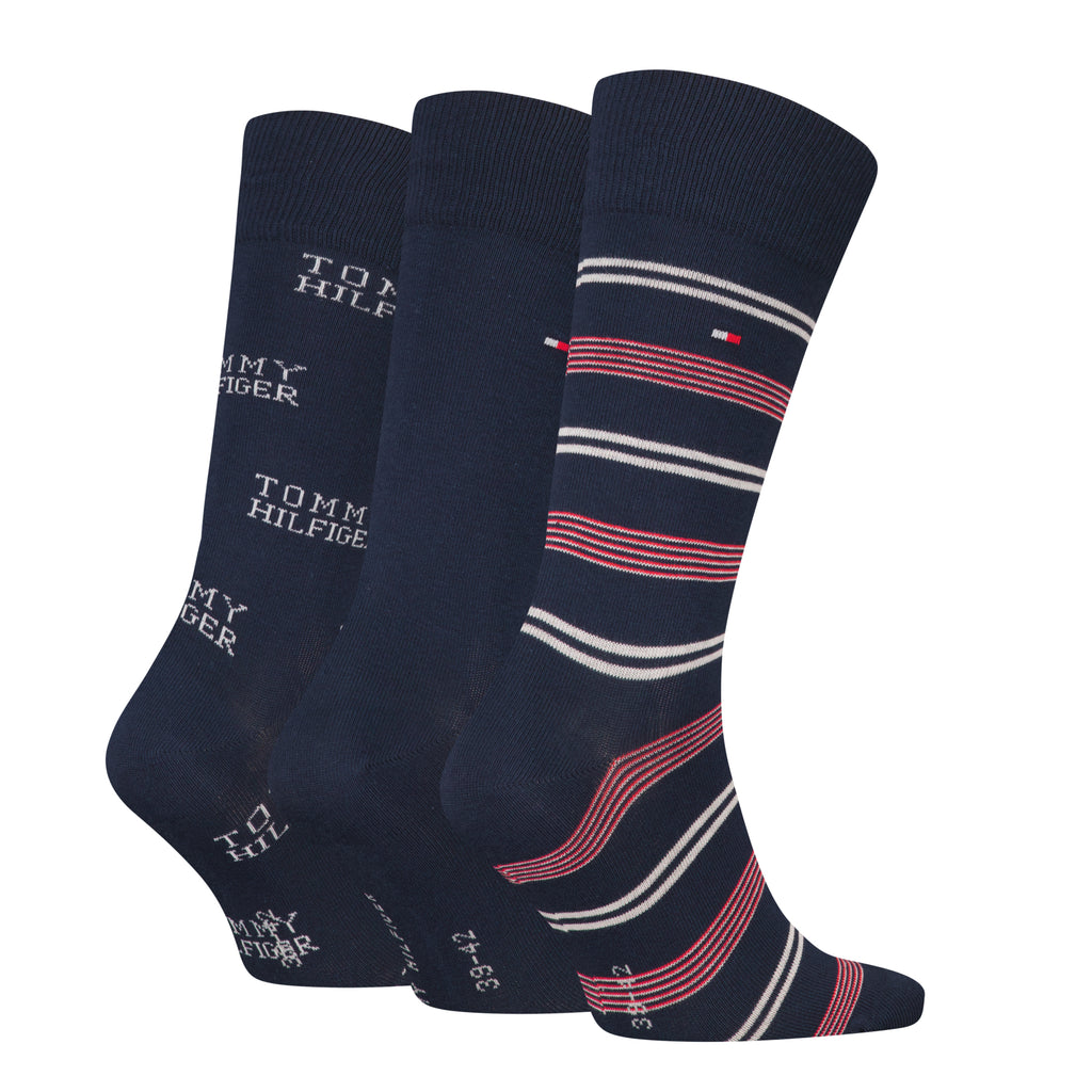 Tommy Hilfiger Men 3 Pack Gift Box Stripe Crew Socks - Navy