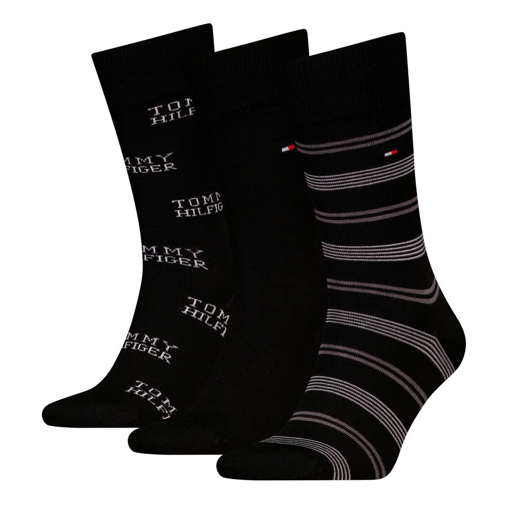 Tommy Hilfiger Men 3 Pack Gift Box Stripe Crew Socks - Black