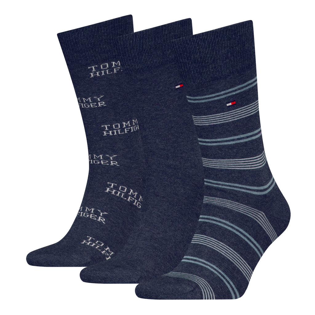 Tommy Hilfiger Men 3 Pack Gift Box Stripe Crew Socks - Jeans