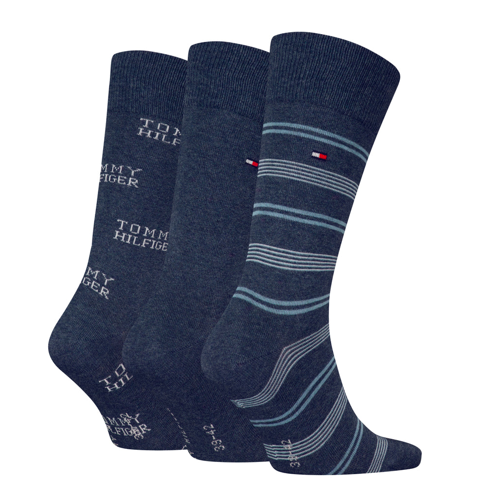 Tommy Hilfiger Men 3 Pack Gift Box Stripe Crew Socks - Jeans