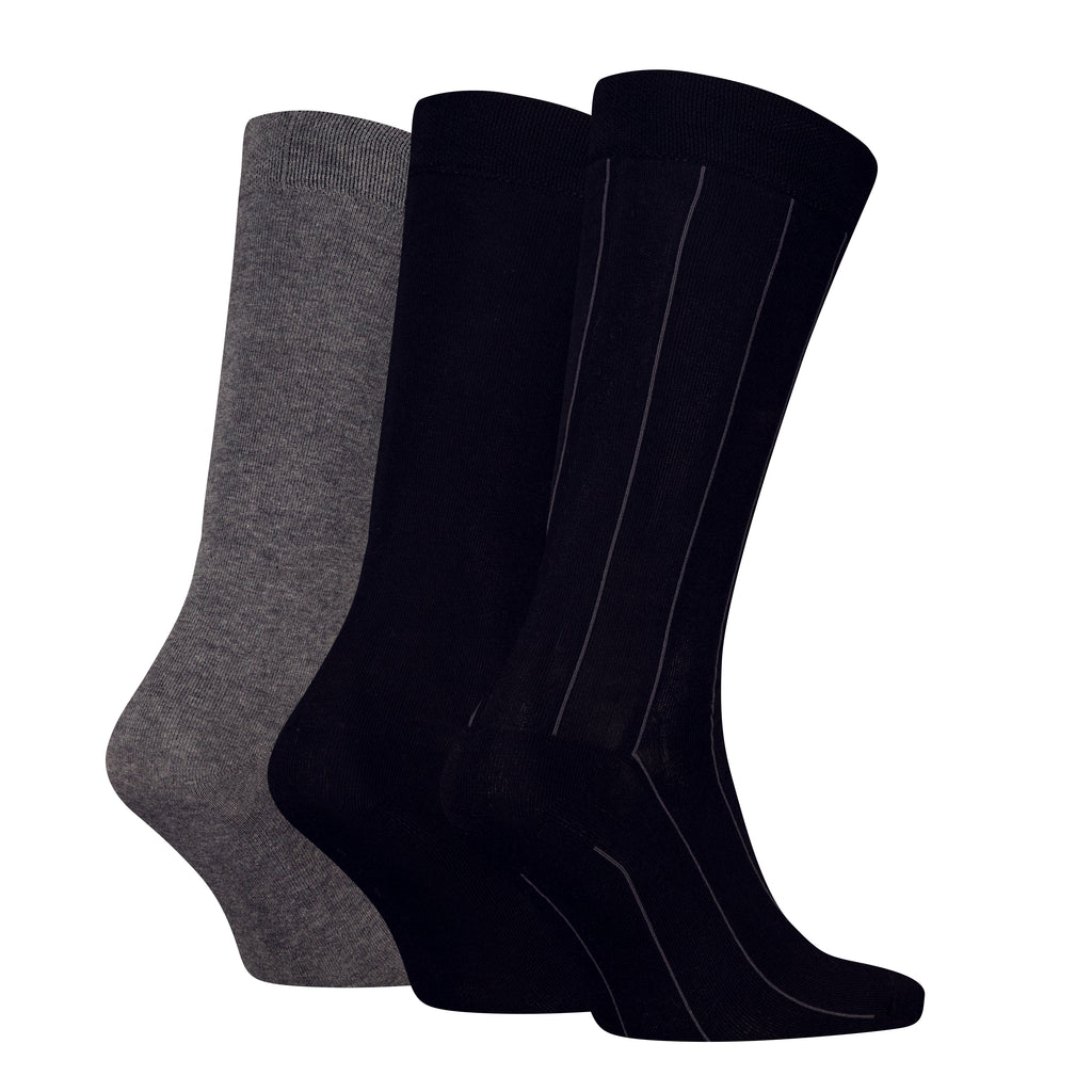 Calvin Klein 3 Pack Stripe Crew Socks Gift Box - Black/Grey Melange