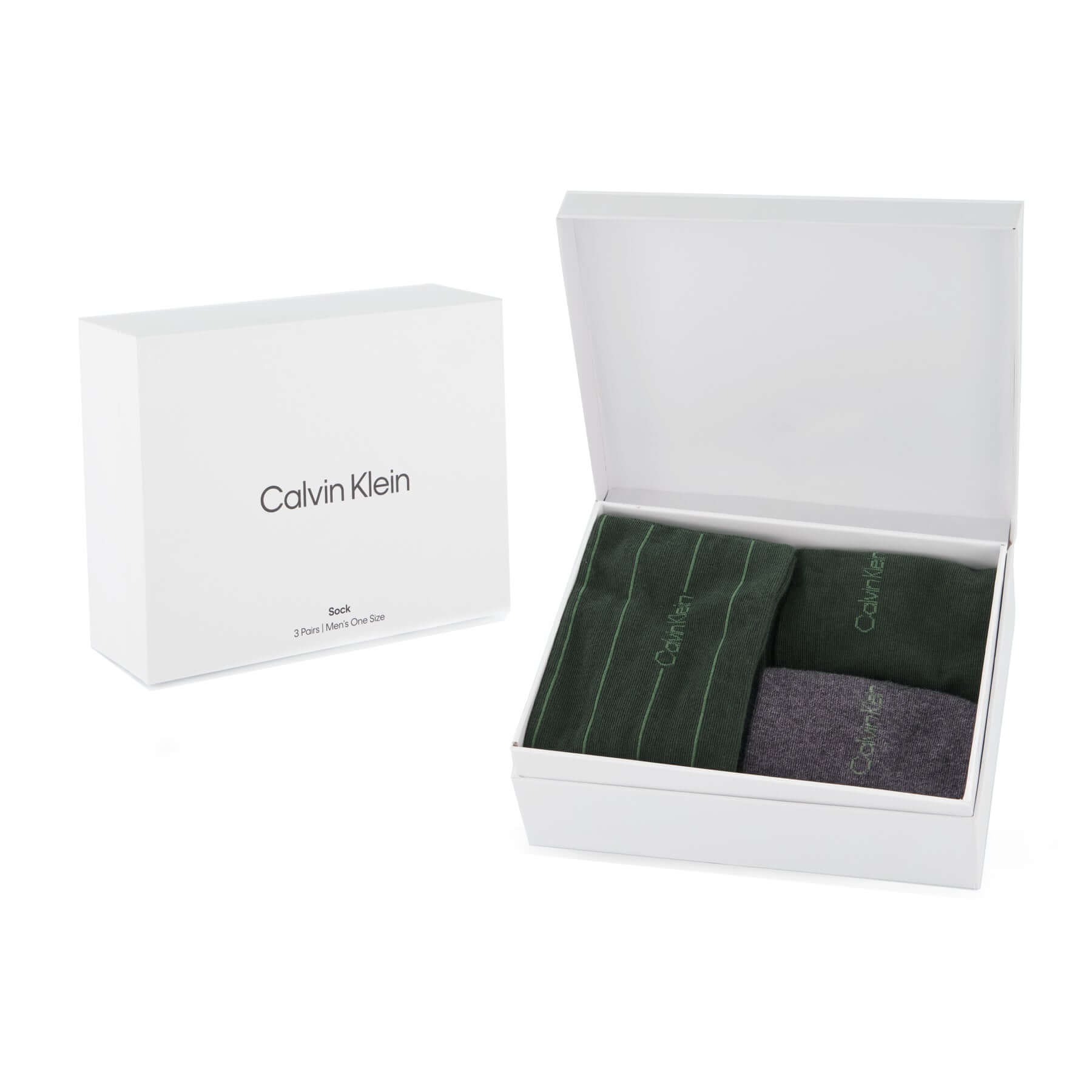 Calvin Klein 3 Pack Stripe Crew Socks Gift Box - Forest Green