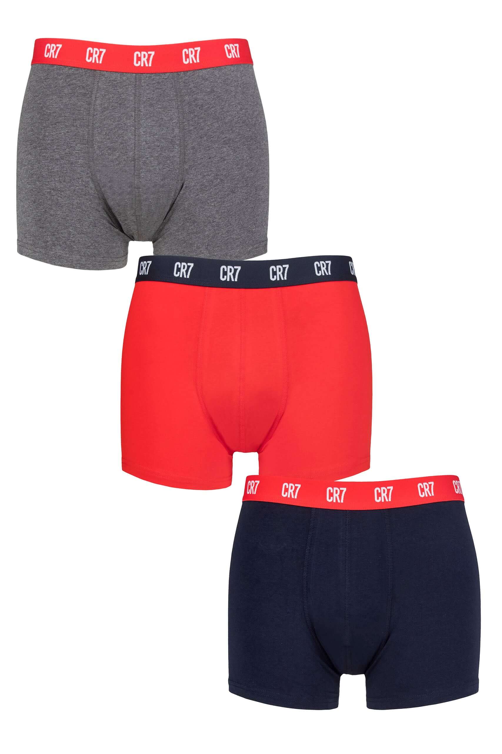 CR7 3-Pack Men's Cotton Fashion Trunk - Grey / Red /Navy