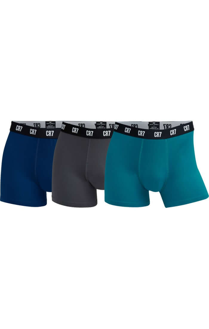 CR7 Men's 3 Pack Microfiber Performance Trunks - Blue with Grey