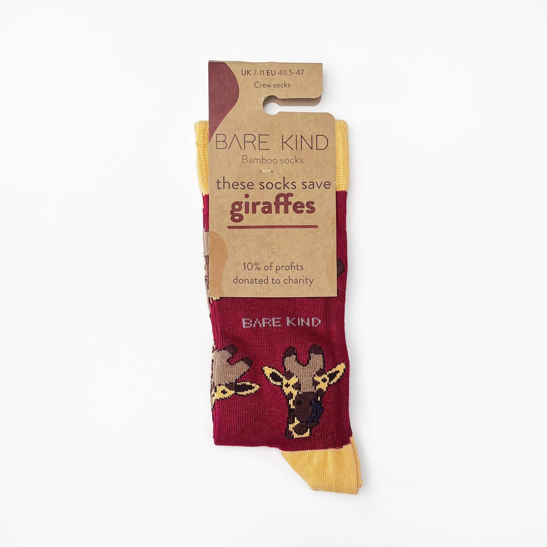 Bare Kind Socks - Save The Giraffe Bamboo Socks, Maroon