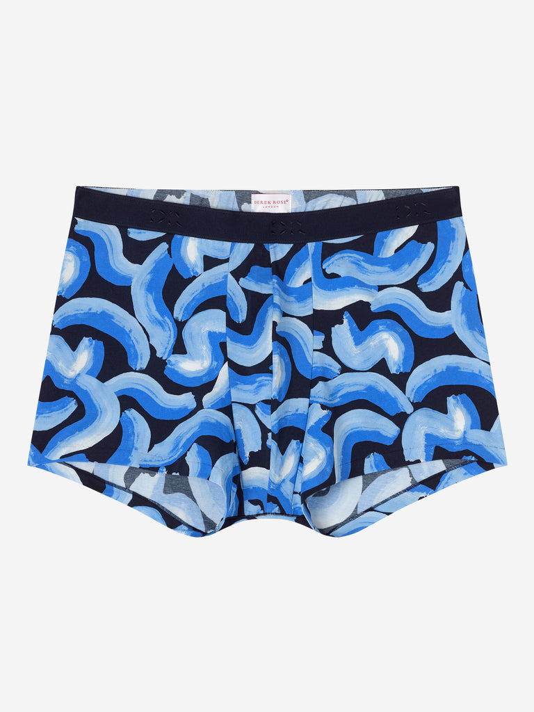 Derek Rose Men's Trunks - Navy Brushstroke Pima Cotton