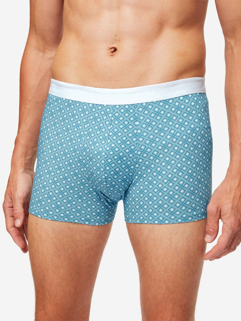 Derek Rose Men's Trunks - Blue Geometric Pima Cotton