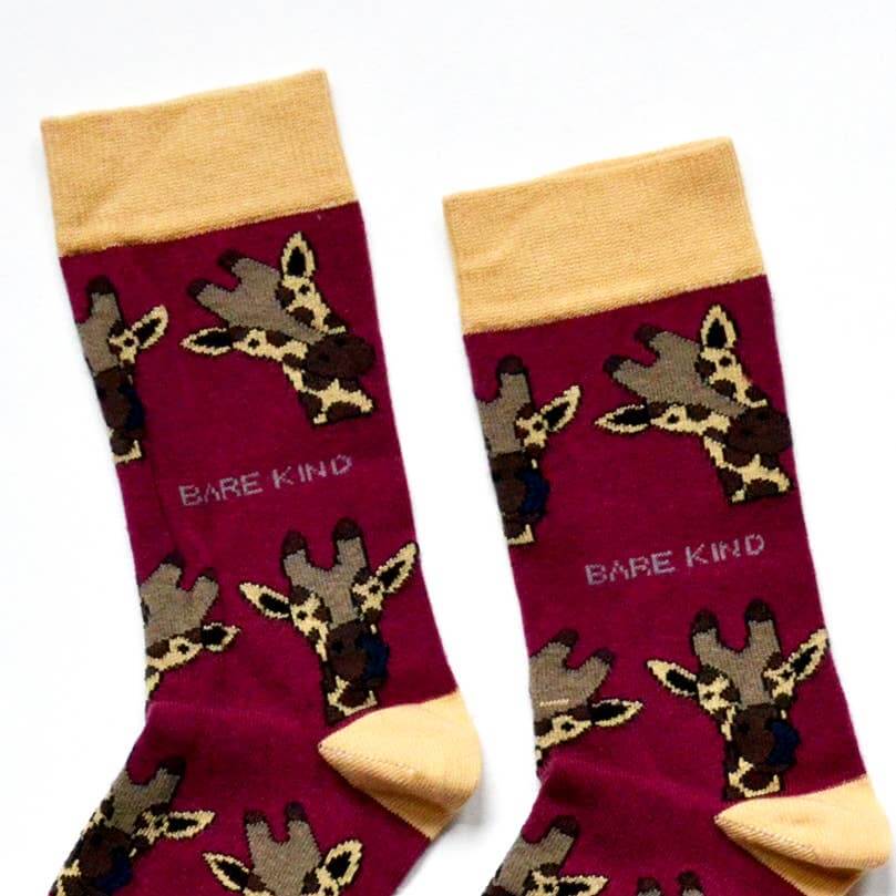 Bare Kind Socks - Save The Giraffe Bamboo Socks, Maroon