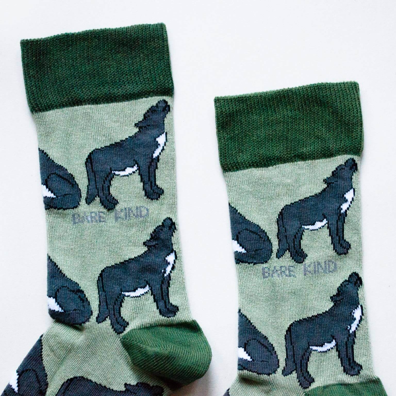 Bare Kind Socks - Save The Wolves Bamboo Socks | Light Green