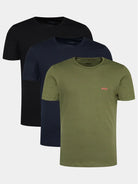 Boss 3 Pack Regular Fit Cotton T-Shirts Logo Embroidered - Black/Blue/Green