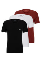 Boss 3 Pack Regular Fit Cotton T-Shirts Logo Embroidered - Burgundy/White/Black