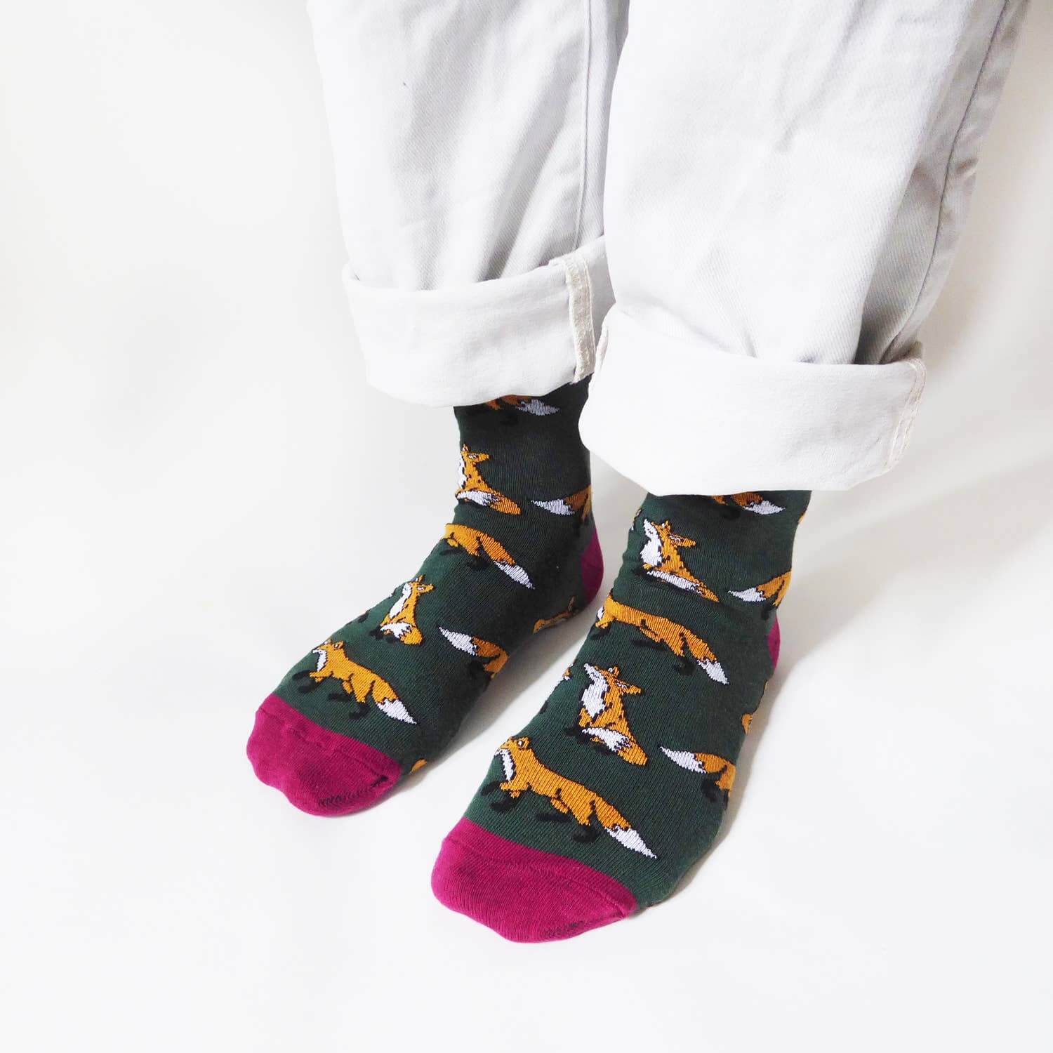 Bare Kind Socks - Save The Foxes Bamboo Socks, Green