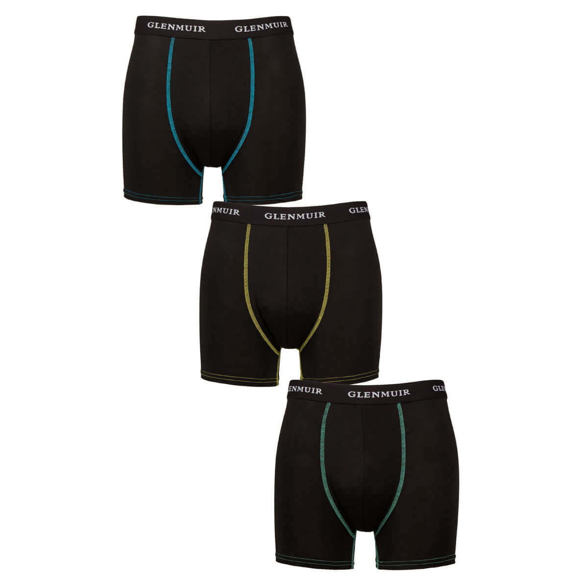 Glenmuir Men's 3 Pack Sports Performance Trunks - Black, Multi