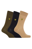 Lyle & Scott 3 Pack Angus Crew Socks - Incense / Black / Dark Olive