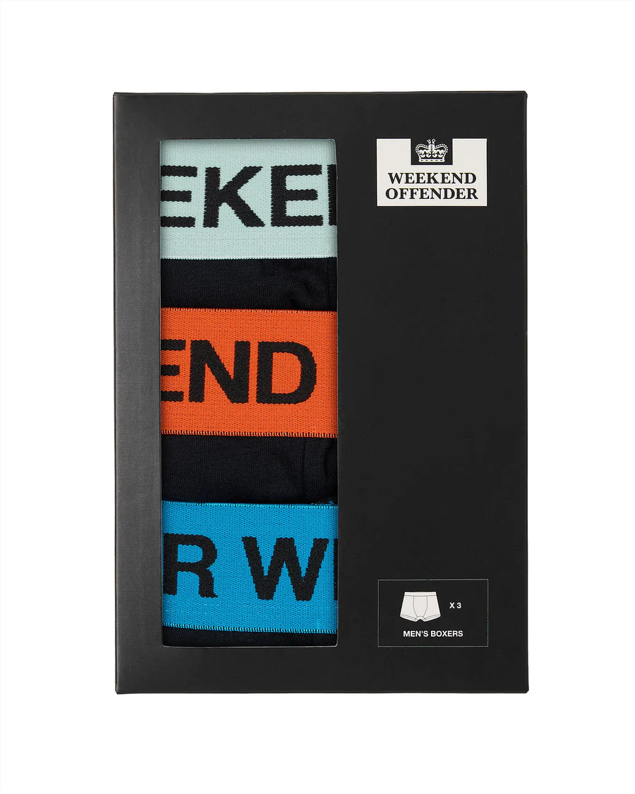 Weekend Offender Boxer Shorts 3 Pack Trunks - Black, Coloured Wasitbands