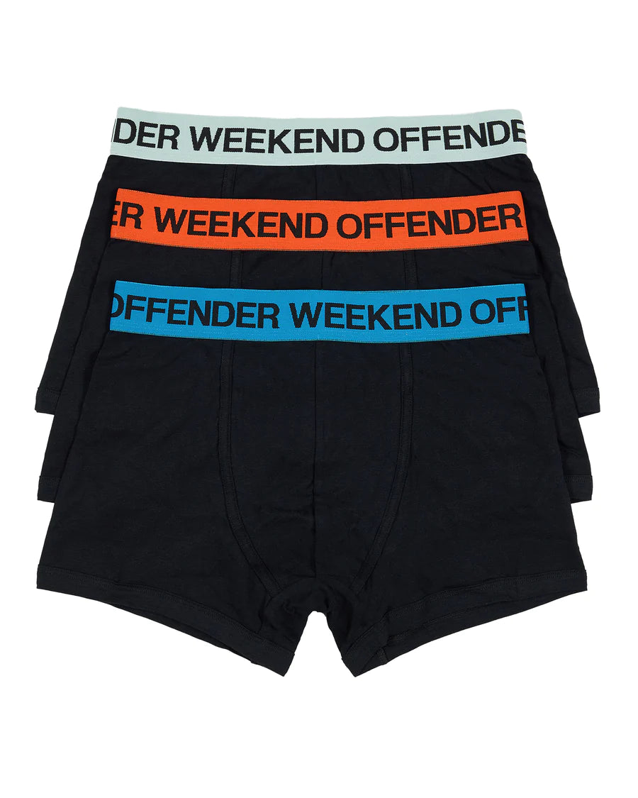 Weekend Offender Boxer Shorts 3 Pack Trunks - Black, Coloured Wasitbands