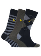 Lyle & Scott 3 Pack Barwood Crew Socks - Argyle / Dark Grey Marl / Stripe