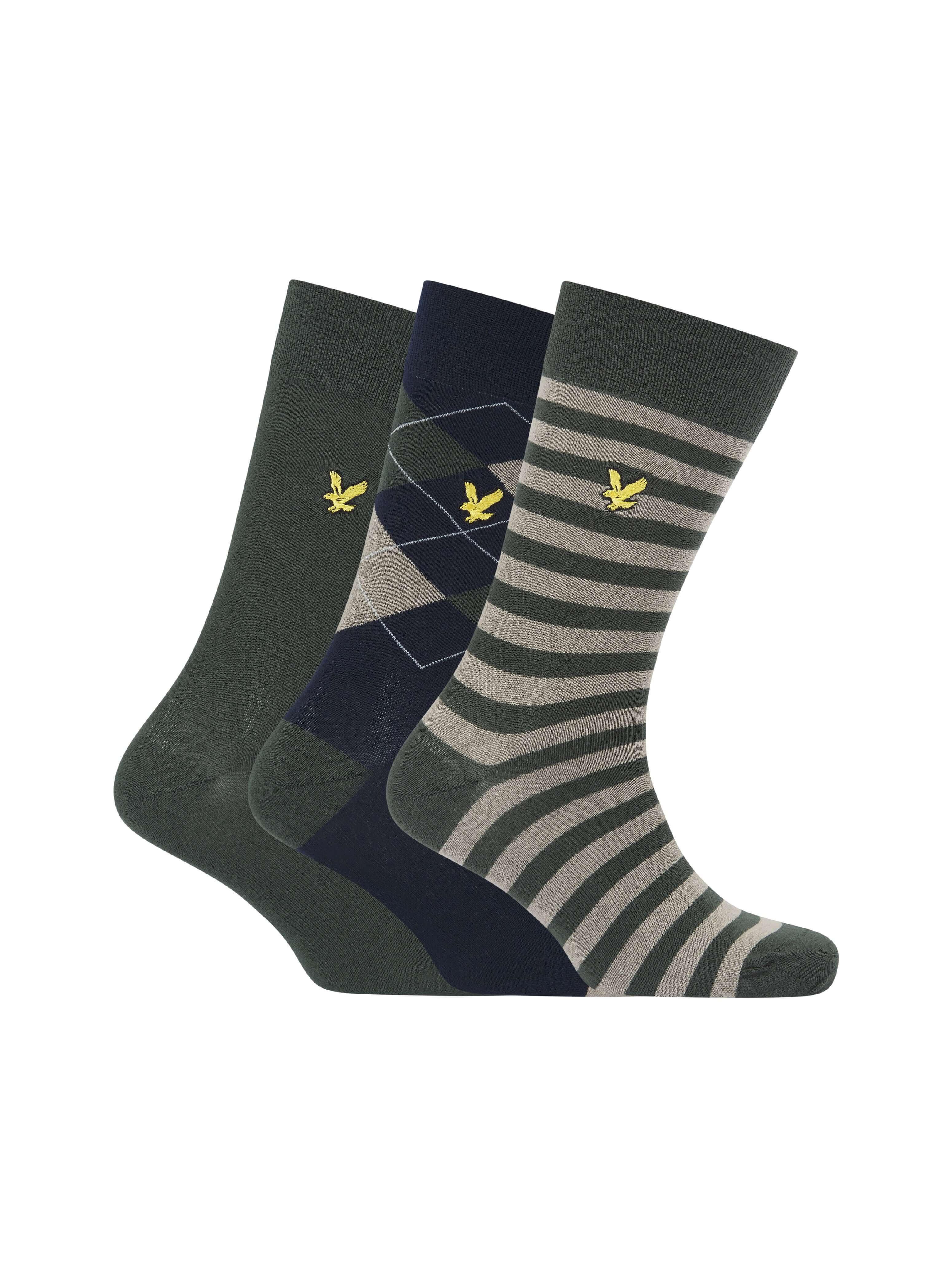 Lyle & Scott 3 Pack Barwood Crew Socks - Argyle / Climbing Ivy / Stripe