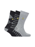 Lyle & Scott 3 Pack Barwood Crew Socks - Argyle / Grey Marl / Stripe