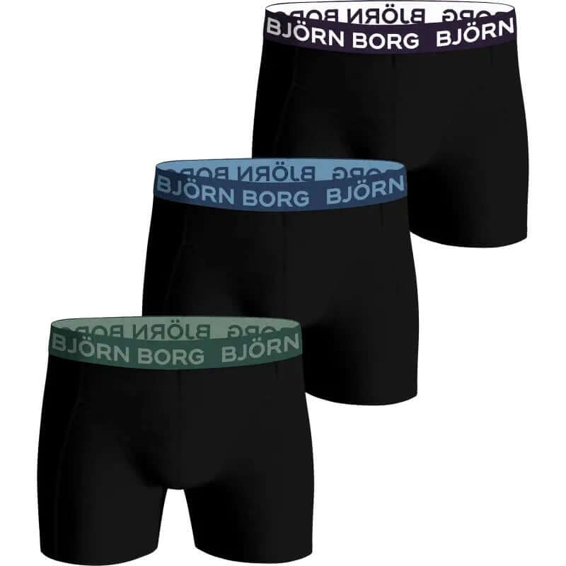 Bjorn Borg Cotton Stretch Boxer Trunks 3 Pack - Black, Contrast Waistbands