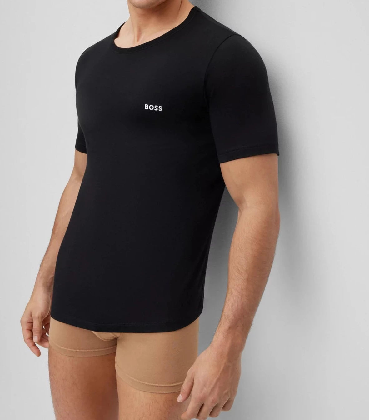 Boss 3 Pack of Crew Neck Underwear T-Shirts In Cotton Jersey - Black / White / Beige