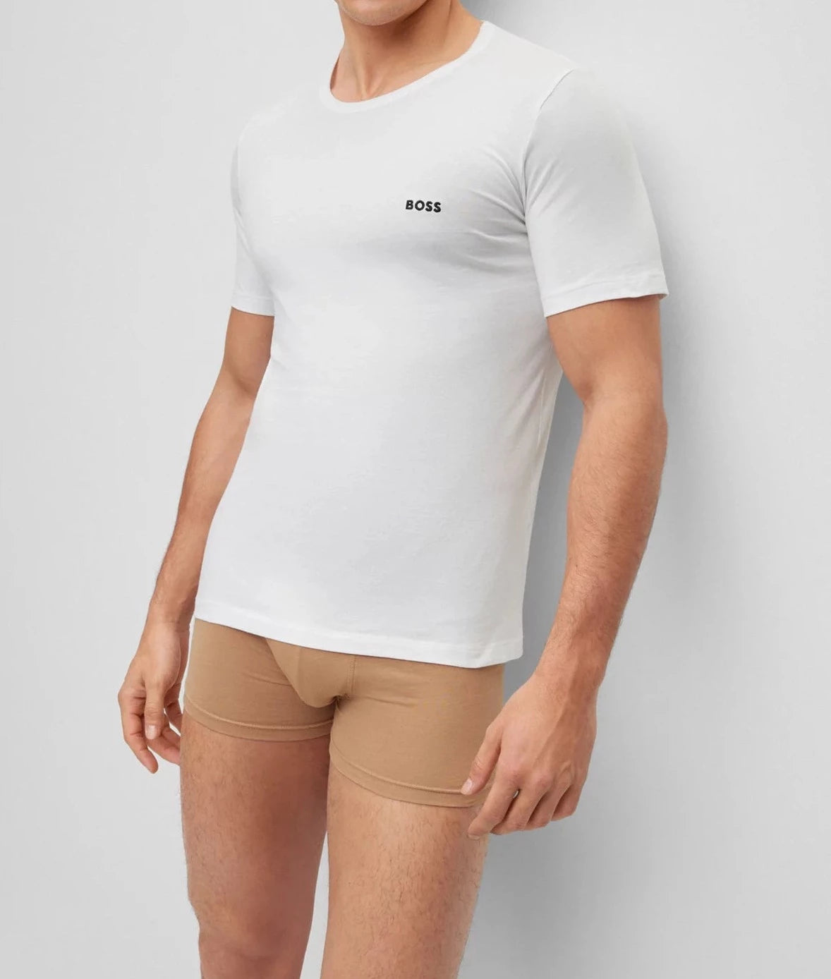 Boss 3 Pack of Crew Neck Underwear T-Shirts In Cotton Jersey - Black / White / Beige