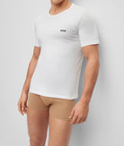 Boss 3 Pack of Crew Neck Underwear T-Shirts In Cotton Jersey - Black / White / Beige