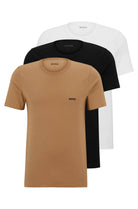 Boss 3 Pack of Crew Neck Underwear T-Shirts In Cotton Jersey - Black / White / Beige