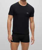 Boss 3 Pack of Crew Neck Underwear T-Shirts In Cotton Jersey - Black/Blue