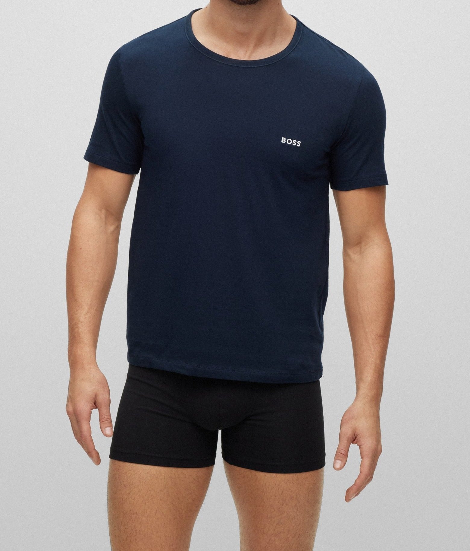 Boss 3 Pack of Crew Neck Underwear T-Shirts In Cotton Jersey - Black/Blue