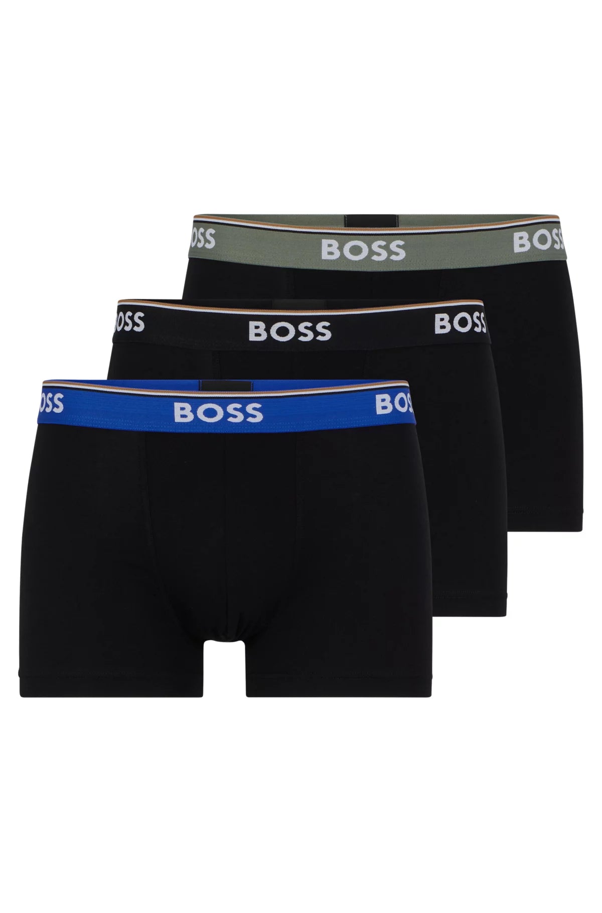 Boss - 3 Pack of Stretch Cotton Trunks with Logo Waistbands - Black