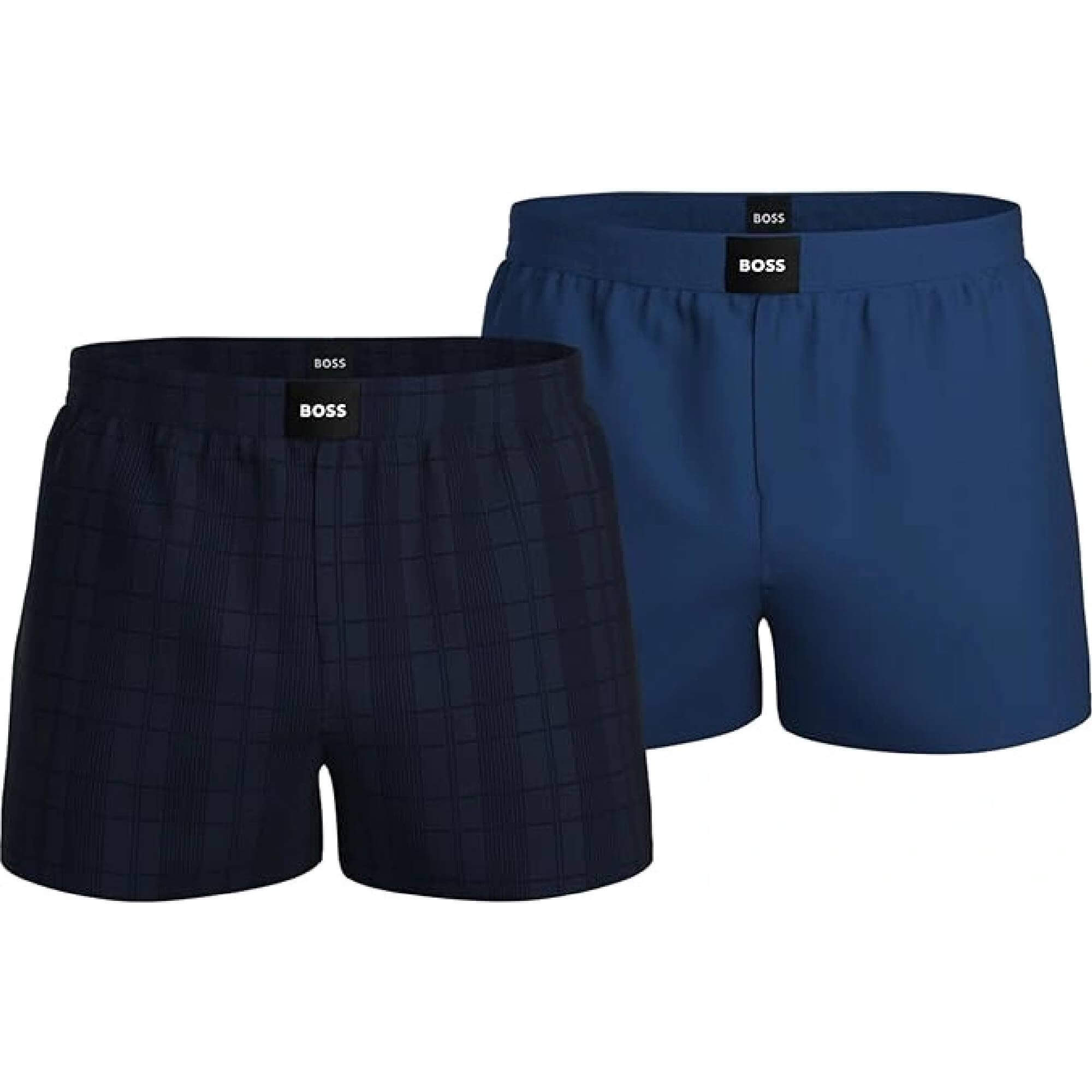 Boss Two-Pack Woven Boxers / Pyjama Shorts in Cotton Poplin - Blue