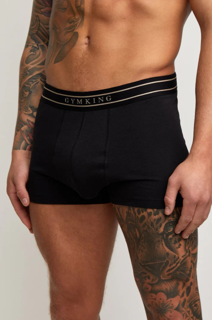 Gym King 3 Pack Men's Boxers, Cotton Stretch Trunks - Black/Gold